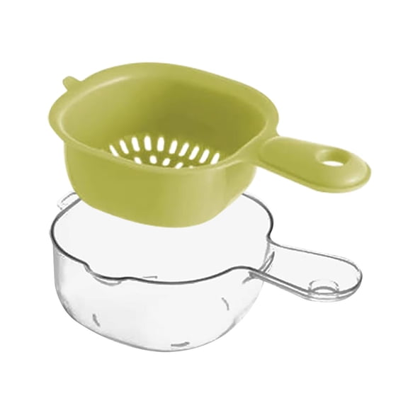 JHyouerji Small Fruit Colander with Handle Green Dual Layer Vegetable Cutting Draining Basket,Fruit Container with Strainer for Mini Berry Tomato Vegetables