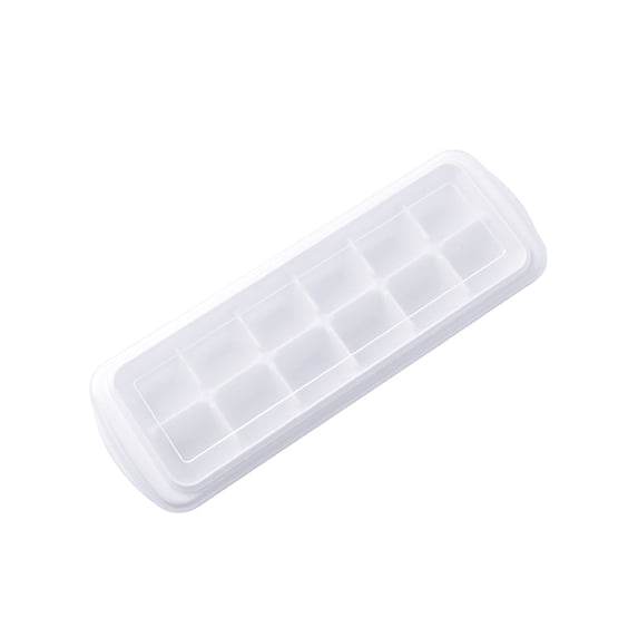 JHyouerji Stackable Plastic Ice Cube Tray with Sealed Lid 10x4 Inch,12 Cavity Easy Release Fast Freezing Ice Mold for Home Kitchen Cocktail Bar Picnic Drink Making