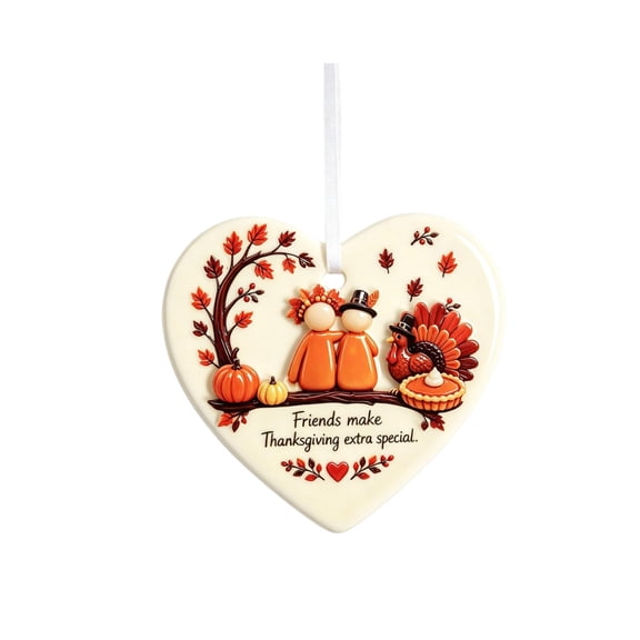 JHyouerji Thanksgiving Heart Shaped Acrylic Ornament,Turkey Pumpkin Maple Leaf Hanging Pendant with Ribbon for Tree Wall Window Fall Autumn Decor