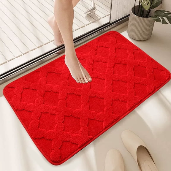 JHyouerji Thick Floor Mat Polyester Super Absorbent Non Slip Washable Rug 24x16 Inch Watermelon Red for Bathroom Toilet Bedroom Entryway