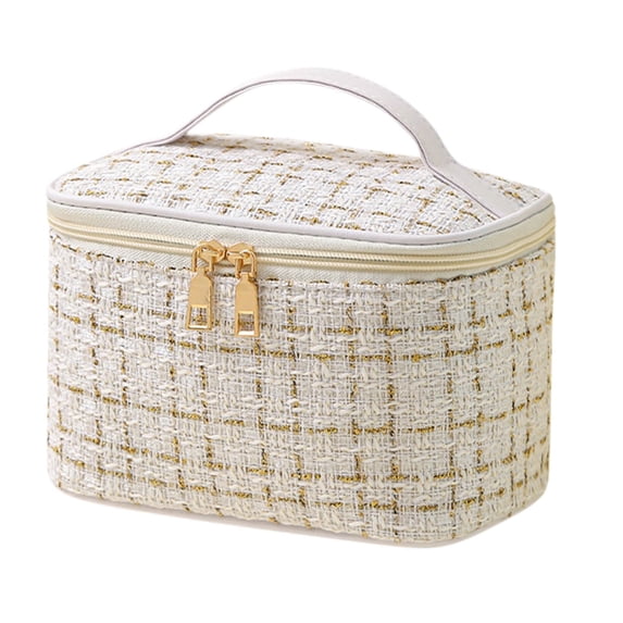 JHyouerji Travel Cosmetic Bag White Large Portable Breathable Toiletry Storage Pouch for Work Office Daily Trips