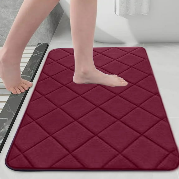 JHyouerji Velvet Fleece Foam Floor Mat Rubber Back Non Slip Water Absorbent Washable Rug 16x24 Inch Red for Bathroom Living Room Bedroom Kitchen Shower Tub
