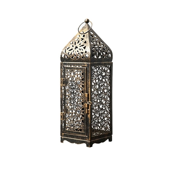 JHyouerji Vintage Metal Candle Lantern,Antique Finish Hanging Tabletop 12x4x4 Inch Weatherproof Lamp for Patio Wedding Living Room Decor