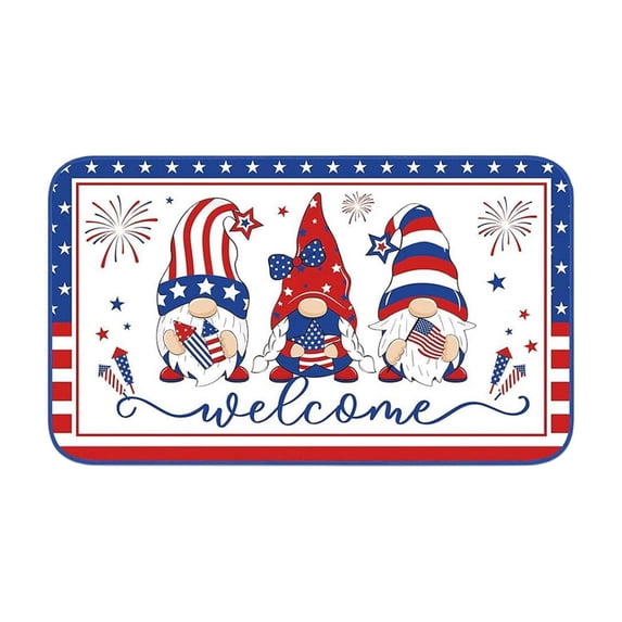 JHyouerji Welcome Doormat Spring Summer 4th of July Independence Memorial Day Outdoor Indoor Entrance Mat Non Slip Durable Absorbent Easy Clean Entryway