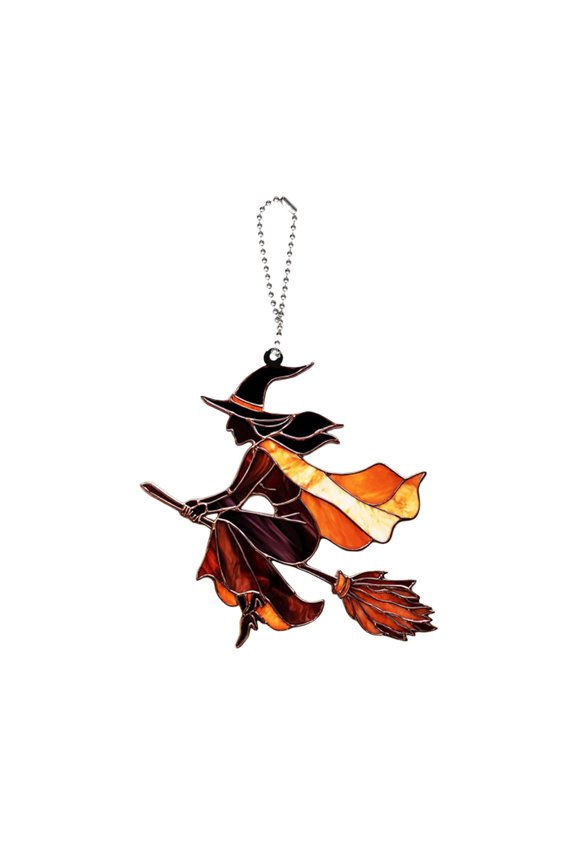 Witch Acrylic Hanging Ornament Scratch Resistant Print Pendant with Metal Chain Wall Garden Decor Backpack Keychain Phone Halloween Holiday Decor Gift