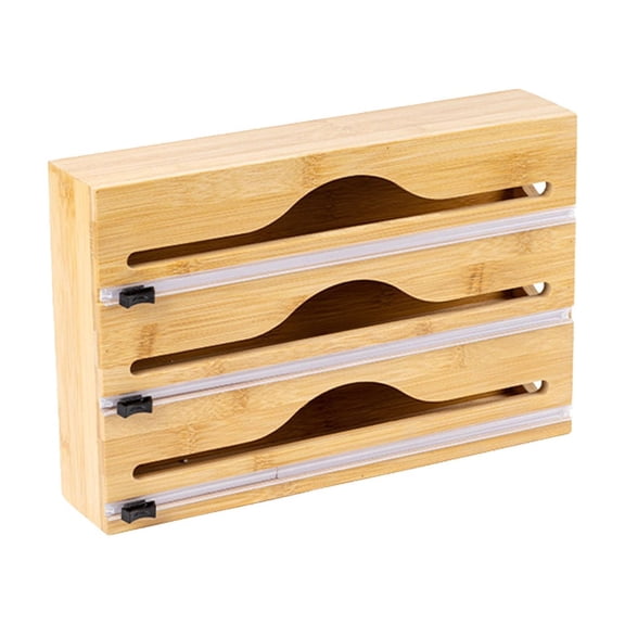 JHyouerji Wood Wrap Foil Dispenser,Wall and Countertop Mount Storage Box with Built In Cutter 13x9x3 Inch for Plastic Wrap Baking Paper Kitchen Organizer