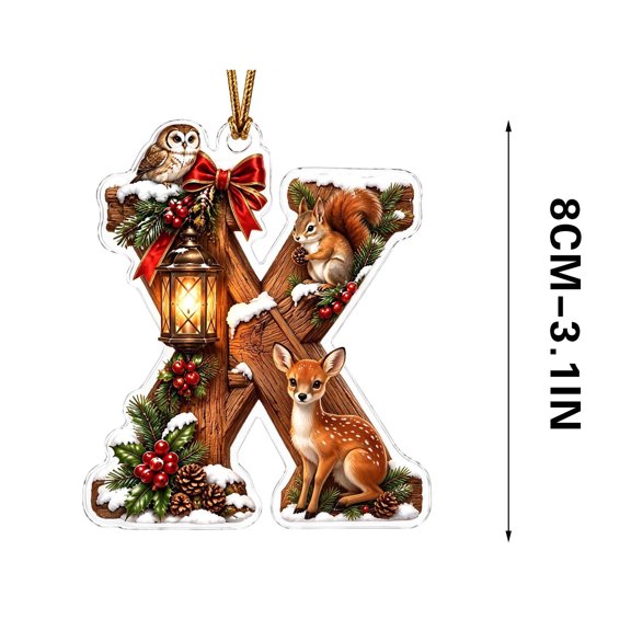 JHyouerji Xmas Letter Suncatcher 3 Inch Acrylic Forest Theme Hanging Decor with Gold String for Tree Wreath Window Winter Holiday Home Accent