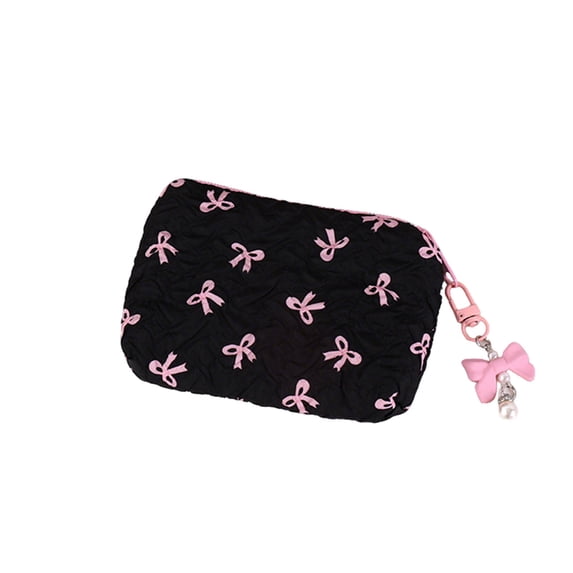 JHyouerji Zipper Cosmetic Makeup Pouch 6x4in Black Nylon Portable Multifunctional Travel Bag for Small Sundries Storage