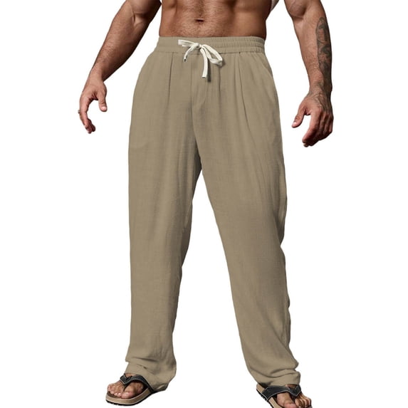 JIA JIA SHUANG Casual Pants for Men Summer Beach Loose Fit Elastic Waist Pants Lightweight Straight Leg Trousers with Pockets