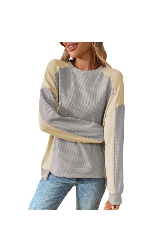 Crewneck Sweatshirts Women Soft Long Sleeve High Low Hem Pullover Fall Winter Casual Color Block Vacation Tops