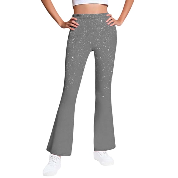 JIA JIA SHUANG Girl Flared Pants Lightweight High Waist Glitter Gradient Trousers for Trendy Casual Workout Yoga Pants(Gray aa1,5-6 Years)