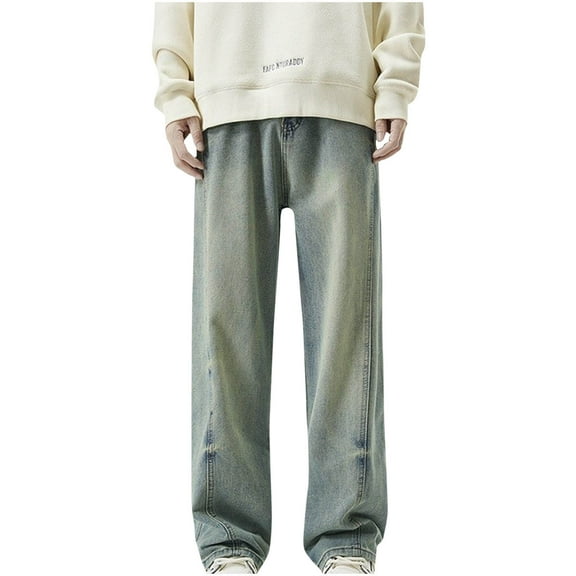 JIA JIA SHUANG Jeans for Men Lightweight Loose Fit Straight Leg Denim Pants Soft Comfy Trousers with Pockets Streetwear