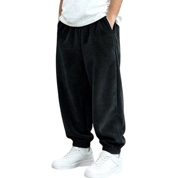 JIA JIA SHUANG Kids Corduroy Pants Fall Winter Drawstring Elastic Waist Trousers Casual Plain Loose Fit Cinch Bottoms Pants(Black,3-4 Years)