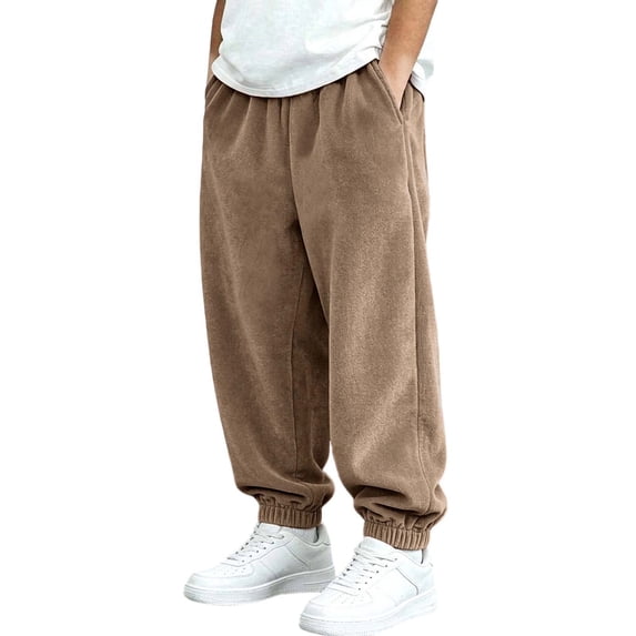 JIA JIA SHUANG Kids Corduroy Pants Fall Winter Drawstring Elastic Waist Trousers Casual Plain Loose Fit Cinch Bottoms Pants(Khaki,11-12 Years)