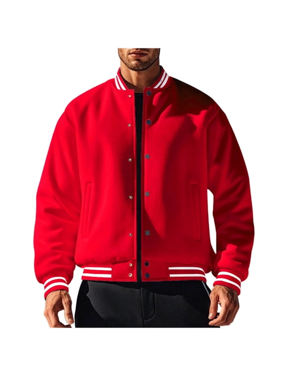 Men's Button down Baseball Jacket Lightweight Athletic Classic Fit Windbreaker Coat Big and Tall Stand Collar Outerwear with Pockets