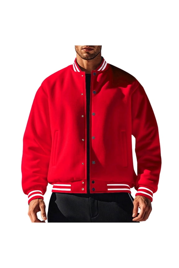Men's Button down Baseball Jacket Lightweight Athletic Classic Fit Windbreaker Coat Big and Tall Stand Collar Outerwear with Pockets