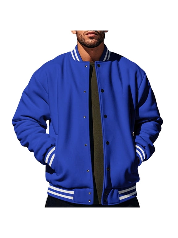 Men's Button down Baseball Jacket Lightweight Athletic Classic Fit Windbreaker Coat Big and Tall Stand Collar Outerwear with Pockets