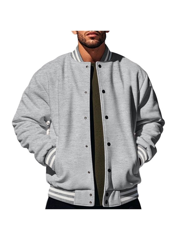 Men's Button down Baseball Jacket Lightweight Athletic Classic Fit Windbreaker Coat Big and Tall Stand Collar Outerwear with Pockets