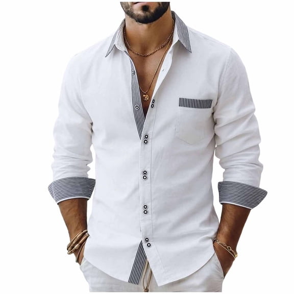JIA JIA SHUANG Men's Dress Shirts Long Sleeve Collared Double Breasted Button Formal Shirt Business Casual Tops for Wedding Beach Prom