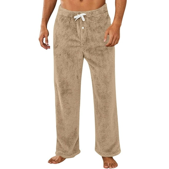 JIA JIA SHUANG Men's Fuzzy Sherpa Pajama Pants Casual Elastic Waist Baggy Pj Pants Winter Warm Cozy Lounge Sleepwear