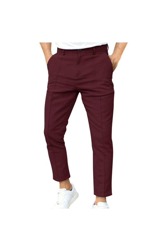 Men's Golf Pants with Pockets Classic Fit Solid Color Pants Casual Straight Leg Fitted Trousers