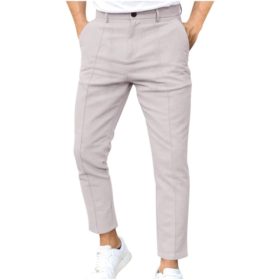 JIA JIA SHUANG Men's Golf Pants with Pockets Classic Fit Solid Color Pants Casual Straight Leg Fitted Trousers