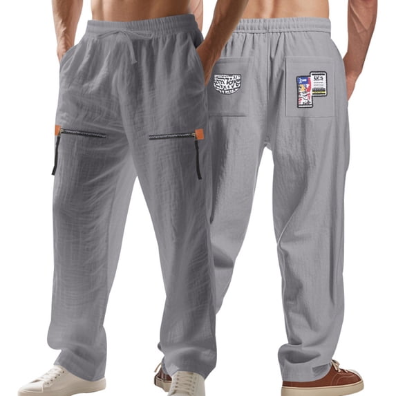 JIA JIA SHUANG Men's Linen Pants Lightweight Elastic Waist Straight Leg Trousers Summer Comfort Breathable Beach Yoga Pants with Pockets