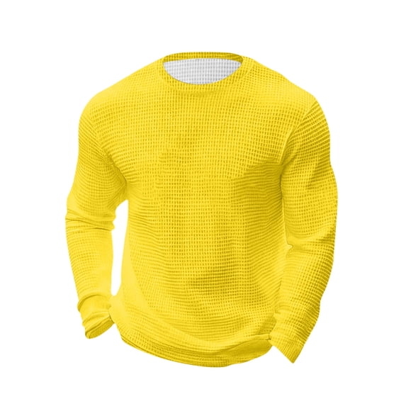 JIA JIA SHUANG Men's Long Sleeve Shirts Crew Neck Thermal Tops Casual Textured Pullover Lightweight Regular Fit Undershirts