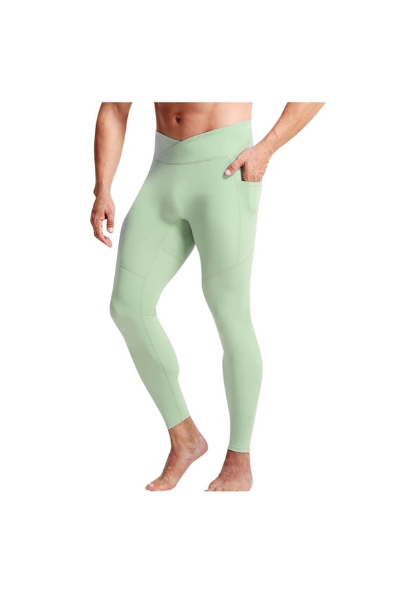 Men's Pants Athletic Workout Leggings with Pockets Running Tights Elastic Waist Base Layer for Basketball Sports