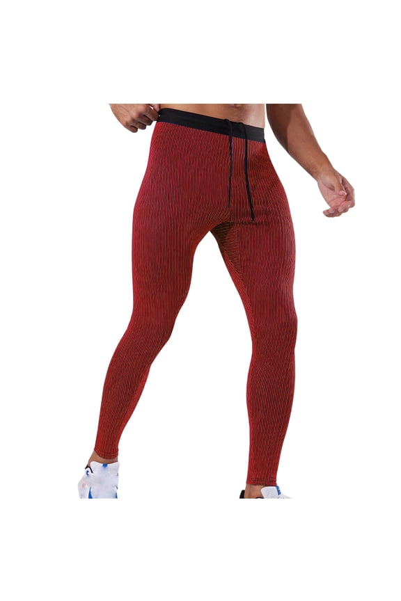Men's Pants Base Layer Bottoms Athletic Sport Striped Elastic Waist Leggings for Workout Yoga Running Gym