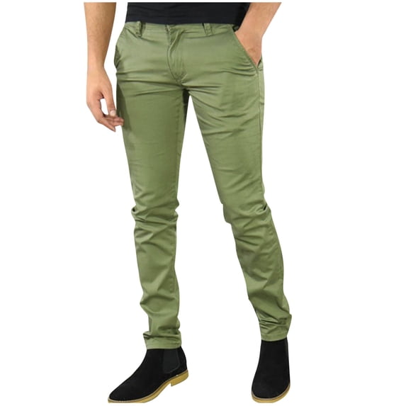 JIA JIA SHUANG Mens Casual Chino Pants Lightweight Slim Tapered Slacks Solid Color Button Casual Work Trousers with Pockets