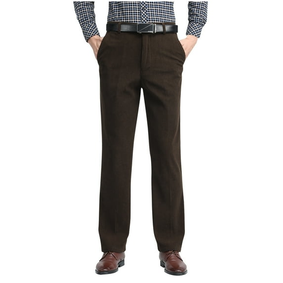 JIA JIA SHUANG Mens Corduroy Dress Pants Vintage Baggy Straight Leg Slacks Classic Fit Office Work Pants with Pockets