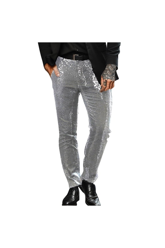 Mens Sequin Pants Stylish Sparkly Glitter Straight Leg Trousers Lightweight Slim Fit Night out Dance Pants