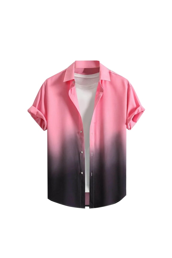 Shirts for Men Gradient Short Sleeve Collared Tops Button Down Casual Soft Shirts Summer Thin Comfort Clothes