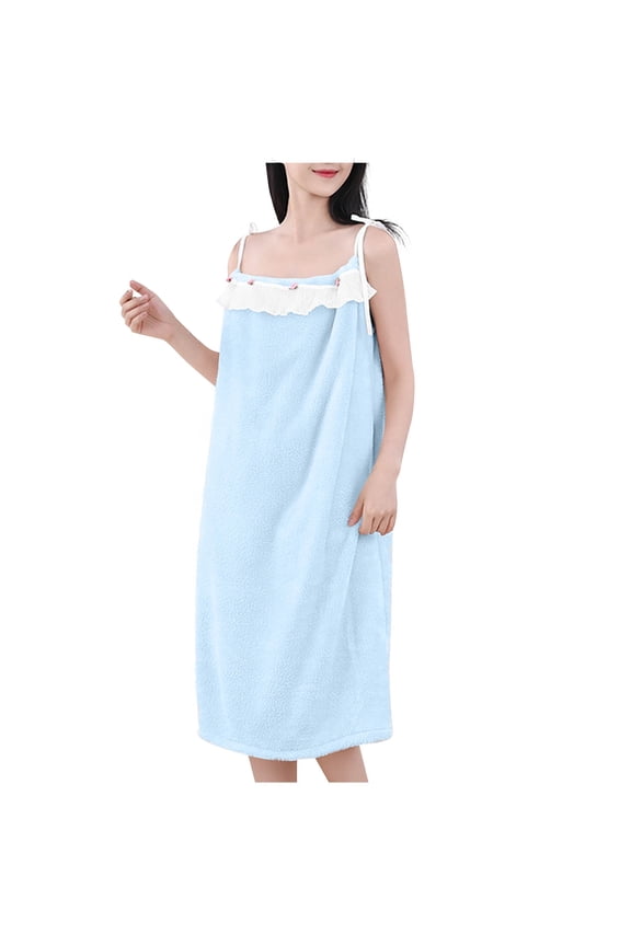 Towel Wrap for Women Lightweight Cloth Bathrobe with Spaghetti Strap Front Lace Neck Sleeveless Shower Robe for House