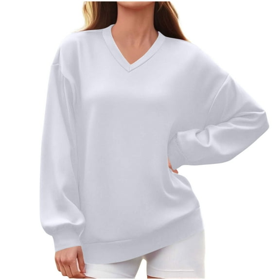 JIA JIA SHUANG Womens Fall Tops Casual Long Sleeve V Neck Pullover Stretch Loose Fit Sweatshirt Winter Cute Clothes Outfits