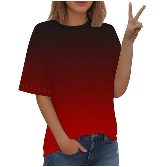 JIA JIA SHUANG Womens Tops Lightweight Round Neck Short Sleeve Plus Size T-Shirts Trendy Gradient Tee Shirt Thin Summer Clothes