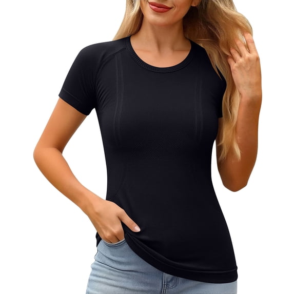 JIA JIA SHUANG Womens Workout Tops Crew Neck Short Sleeve T-Shirts Slim Fit Breathable Yoga Shirts Quick Dry Athletic Running Outfit