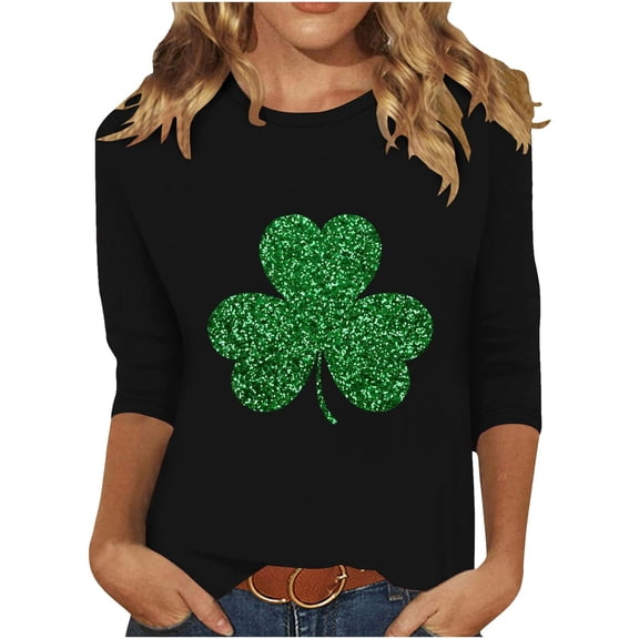 JIA JIA SHUANG St. Patrick's Day Shirt for Women Casual 3/4 Sleeve Tops Fashion Summer Clothes Graphic Tee Loose Fit T Shirts