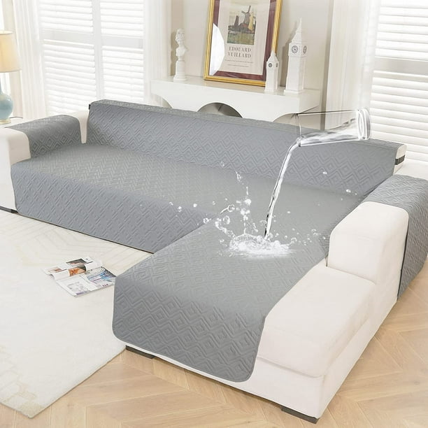 JIABOLANG Waterproof Couch Cover L Shape Sofa Covers Chaise Lounge Slip Cover Reversible Furniture Protector Cover for Dog Cat Pets Kids Children Medium Light Gray Walmart Business Supplies