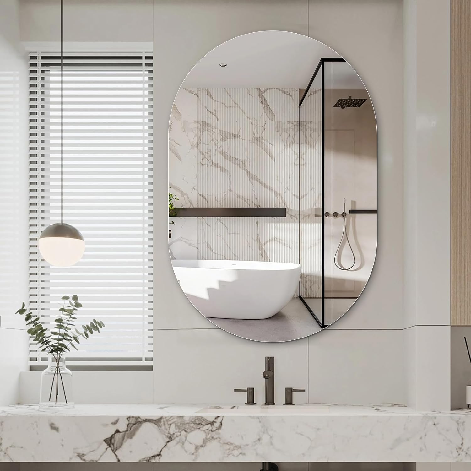JIAH 36" x 24" Frameless Mirror Wall Mirror, Modern Oval Bathroom