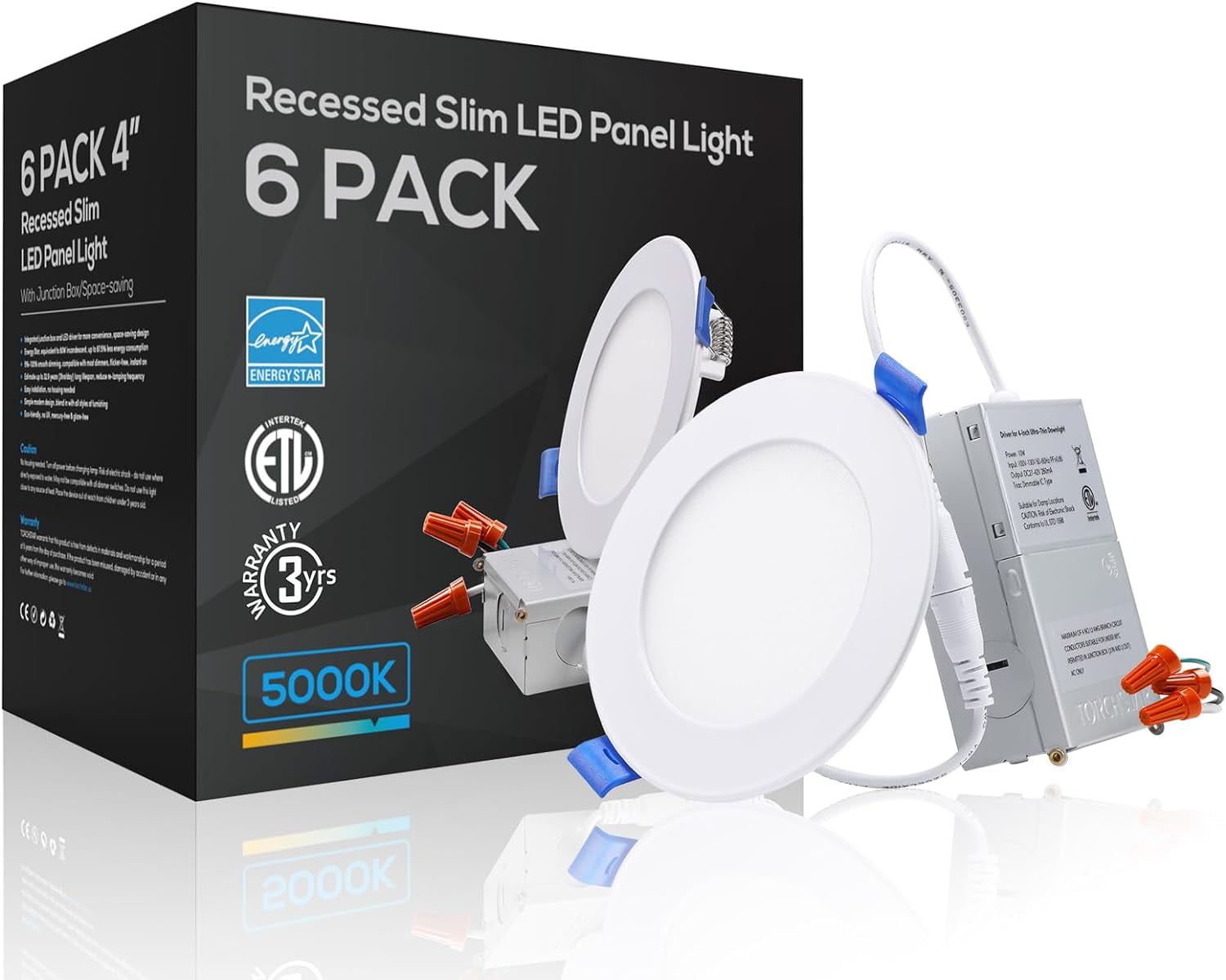 JIAH 6 Inch Slim Recessed Lighting with Junction Box, Basic Series