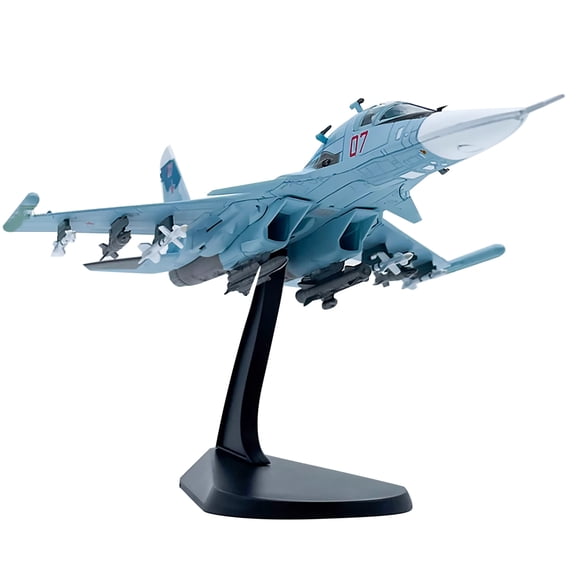 JIAHAOO 1:100 Scale Russia Su-34 Fighter Aircraft Model for Collectors Display Stand Included Alloy Metal Construction Static Blue