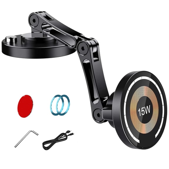 JIAHAOO 15W Wireless Magnetic Car Phone Holder for Android Phones 360 Rotation Dashboard Windshield