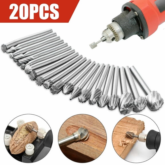 JIAHAOO 3.17mm Shank HSS Rotary Burr 20Pcs Set For Small Rotary Tool Grinder Wood Carving Glass Drilling Process