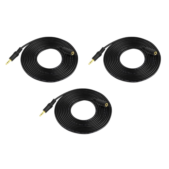 JIAHAOO 3.5mm Audio Extension Cable 3M 3 Pack Stereo Male to Female for Headphones Laptop Computer MP3 MP4 Car Aux Black Durable