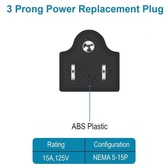 JIAHAOO 3 Pcs Male Power Plug 3 Prong Black ABS Plastic 15A 125V Abrasion Resistant for Home RV Outdoor Electrical Wire Plug Replacement