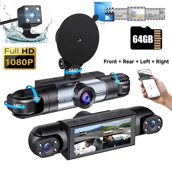 JIAHAOO 360 Degree Monitoring Dash Cam 4 Lens 3.16 Inch Ips Motion Detection For Car Blind Spot Accident Recording
