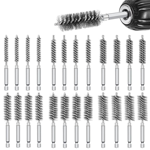 JIAHAOO 4In Length Bore Brush Set 1/4 Hex Shank Stainless Steel For Rotary Tool Cleaning Deburring Task