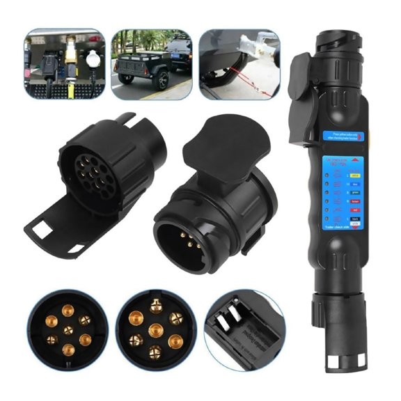 JIAHAOO 7/13 Pin Socket Trailer Tester, 12V Black Circuit Detector For Car Caravan Trailer Truck Electrical Fault Diagnosis